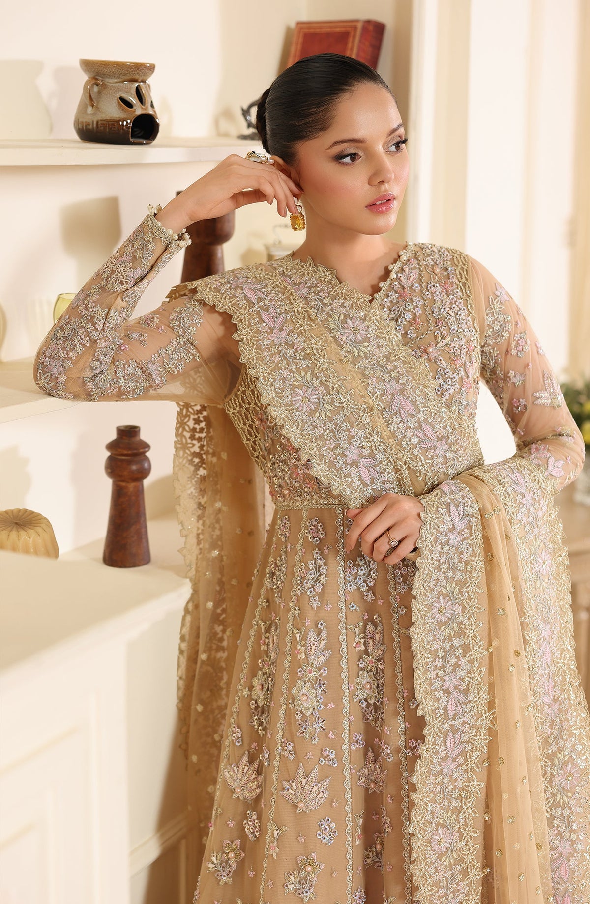 Model wearing Rang-e-Haya luxury women formal dress