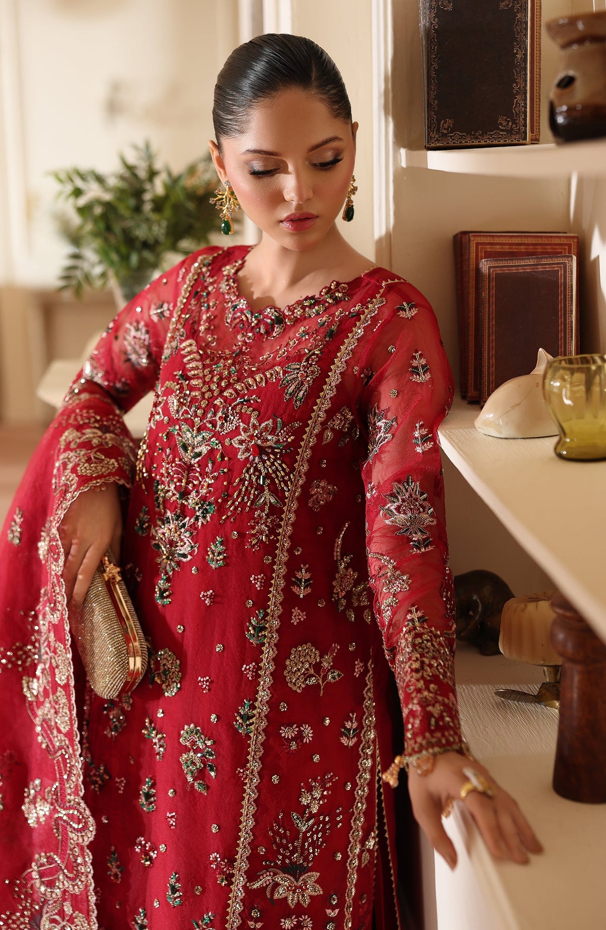 Model showcasing best luxury ethnic festive wear – Surkh Gul
