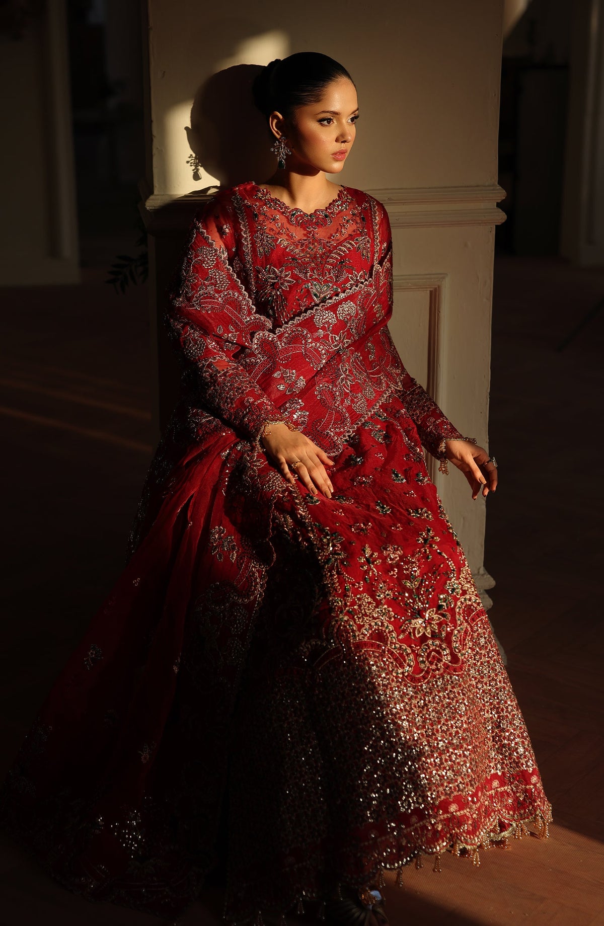 High-quality festive dress for women in red tone – Surkh Gul