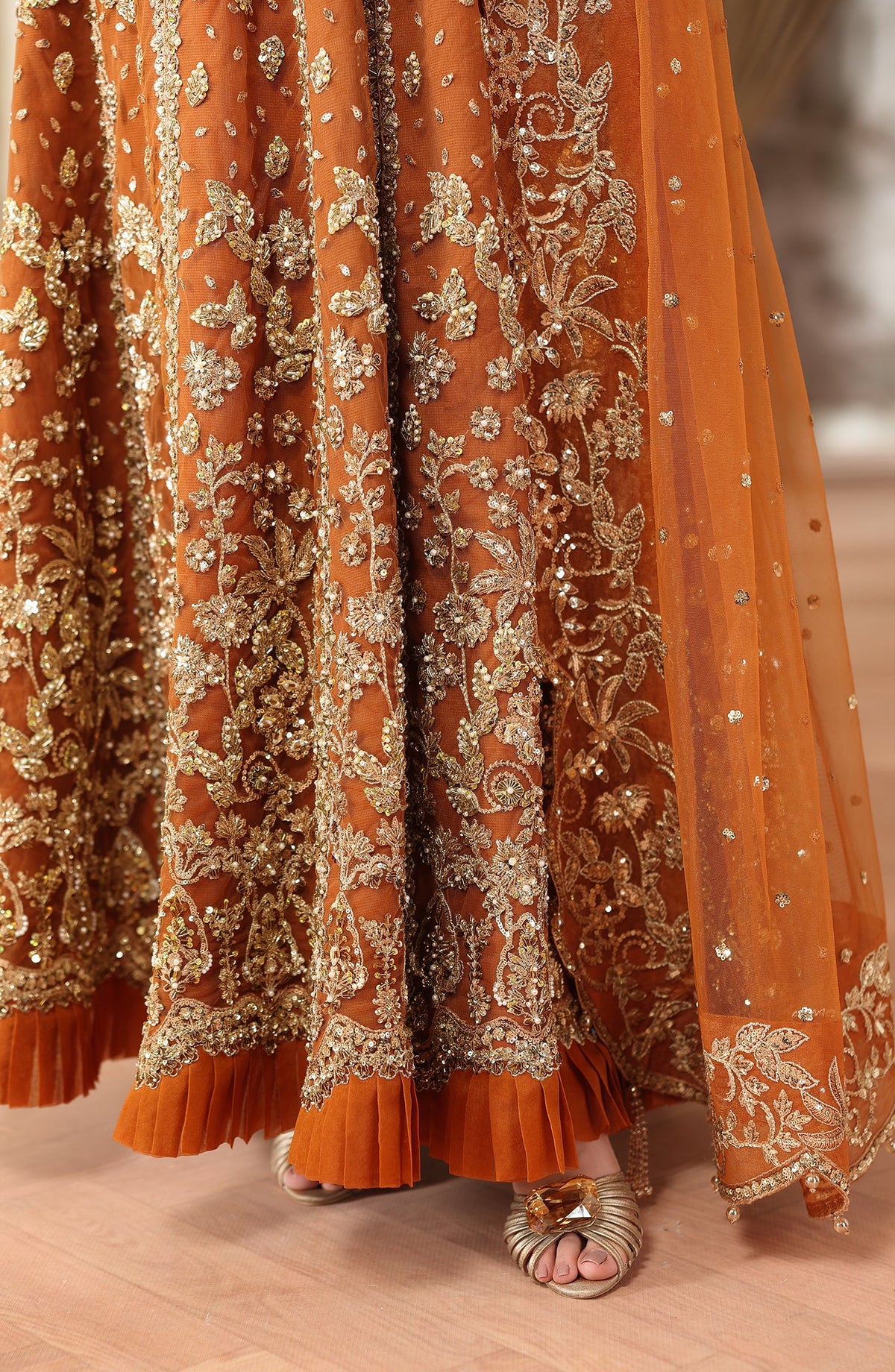 Model showcasing best wedding dress with ethnic detailing